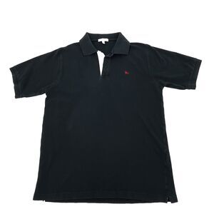 Burberry London Polo Shirt Mens M Navy Blue Pique Knit Nova Check Placket SS